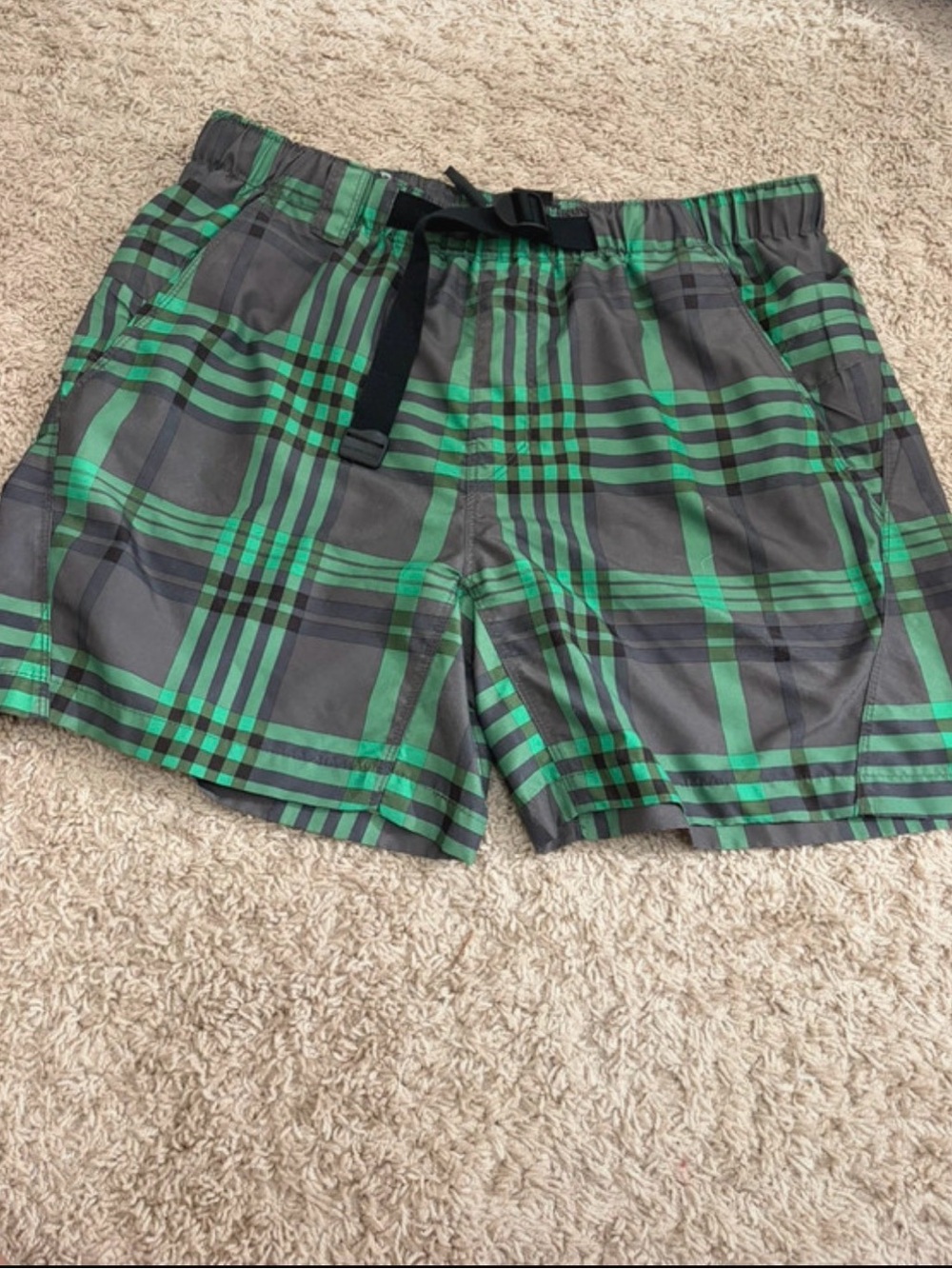 The North Face Green and Gray Plaid Swim Trunks